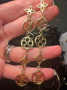 Gold-Tone Monogram Drop Earrings — Gold